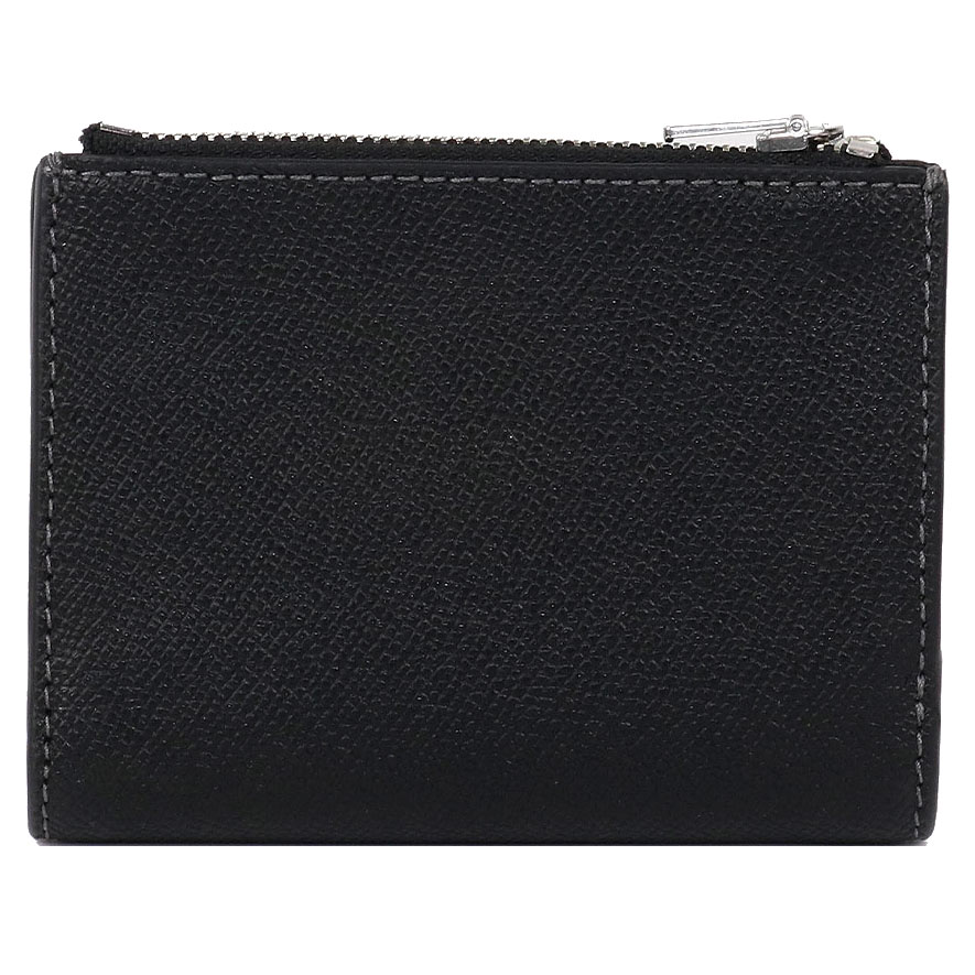 Coach Small Wallet Crossgrain Leather Bifold Wallet Silver Black # CR983