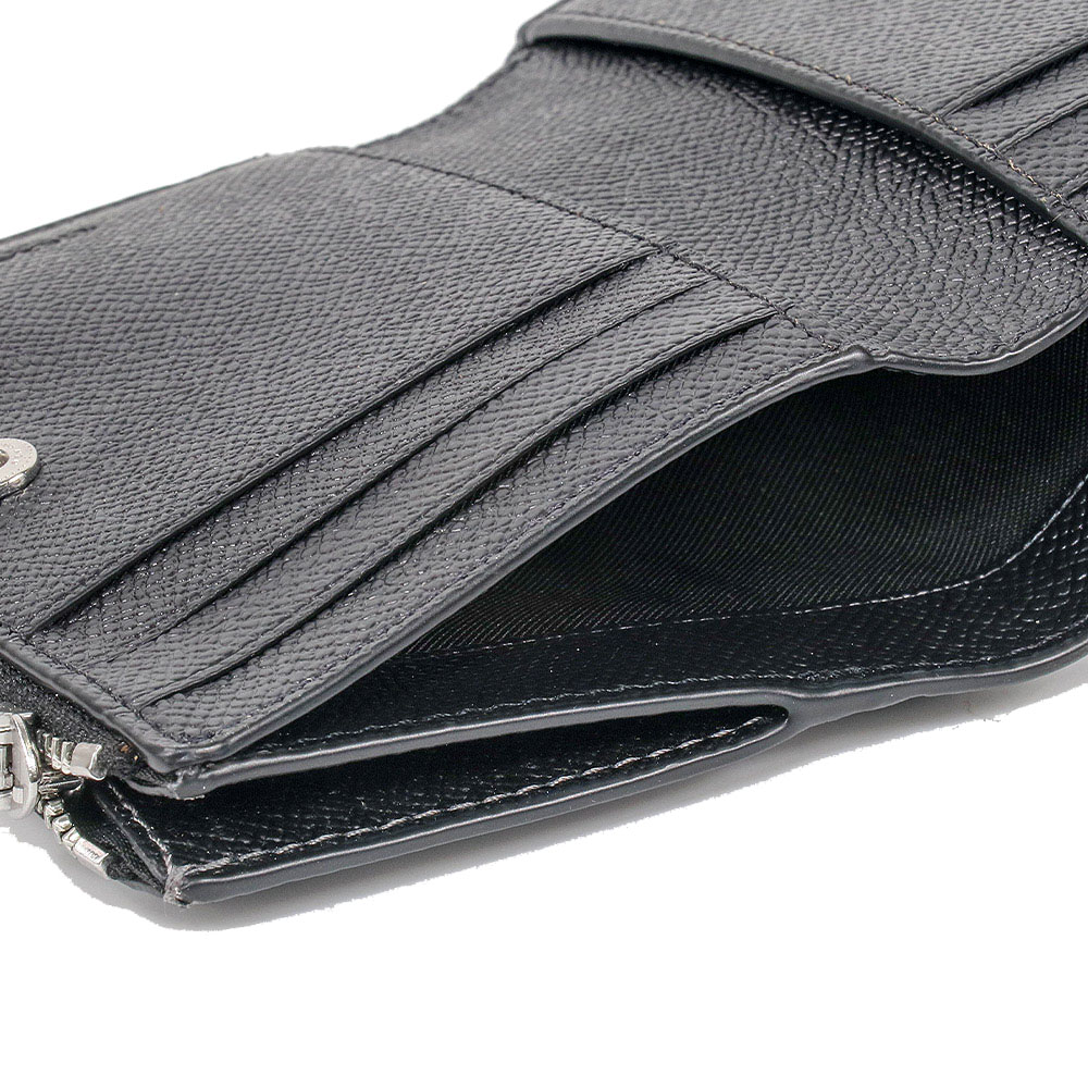 Coach Small Wallet Crossgrain Leather Bifold Wallet Silver Black # CR983