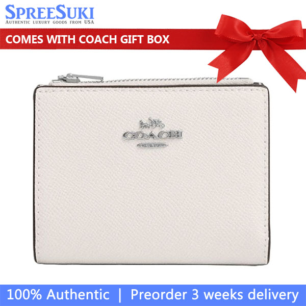 Coach Small Wallet Crossgrain Leather Bifold Wallet Silver Chalk # CR983