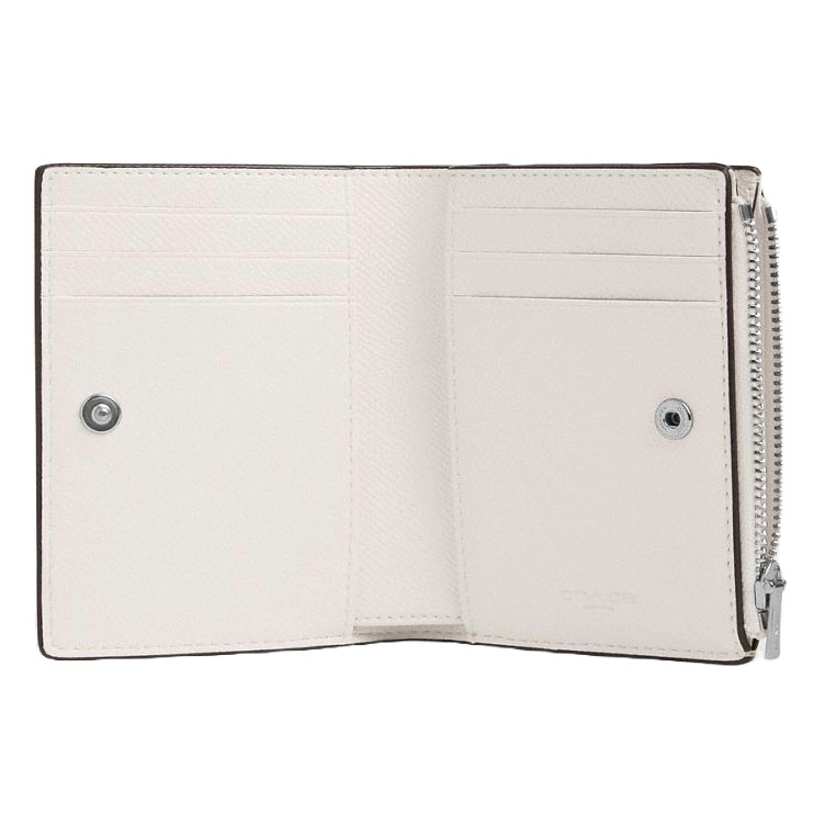 Coach Small Wallet Crossgrain Leather Bifold Wallet Silver Chalk # CR983