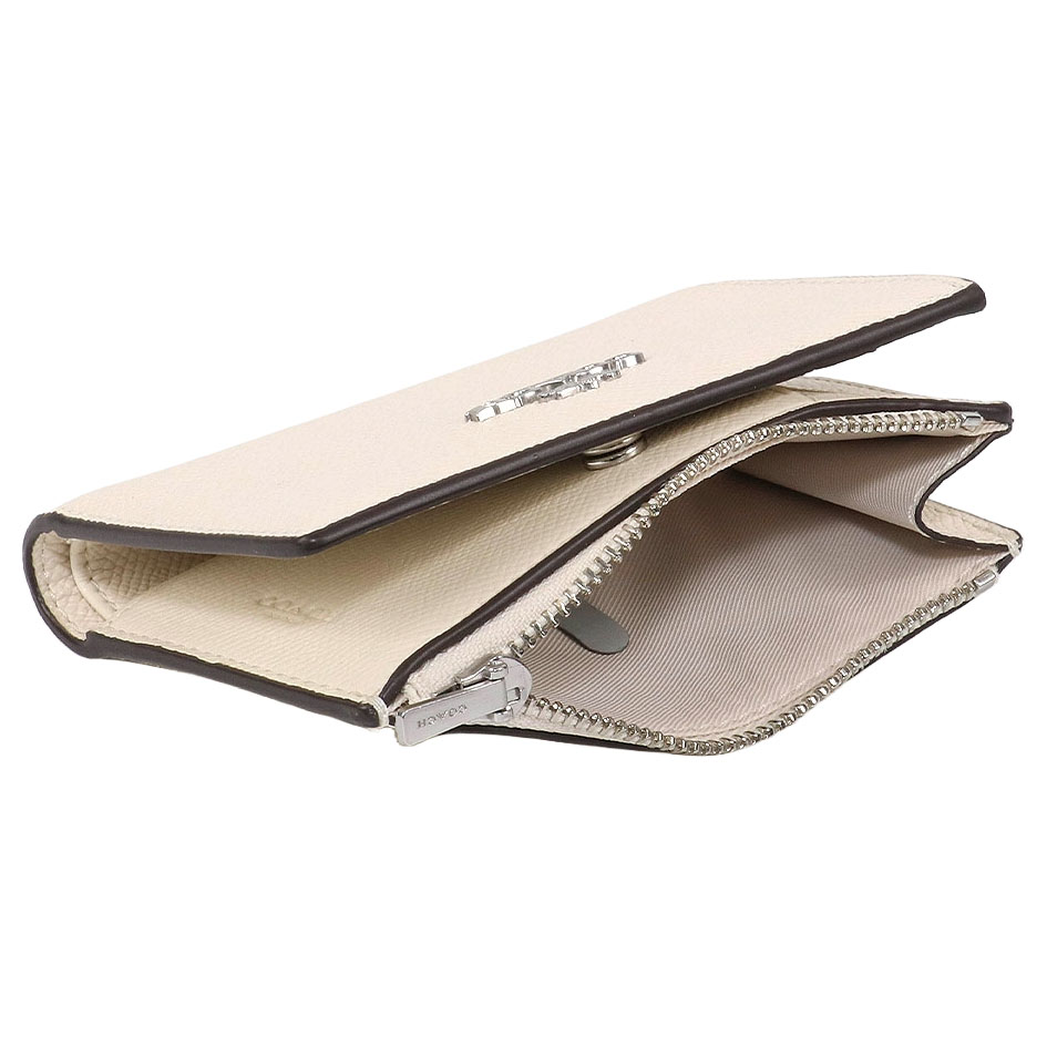 Coach Small Wallet Crossgrain Leather Bifold Wallet Silver Chalk # CR983