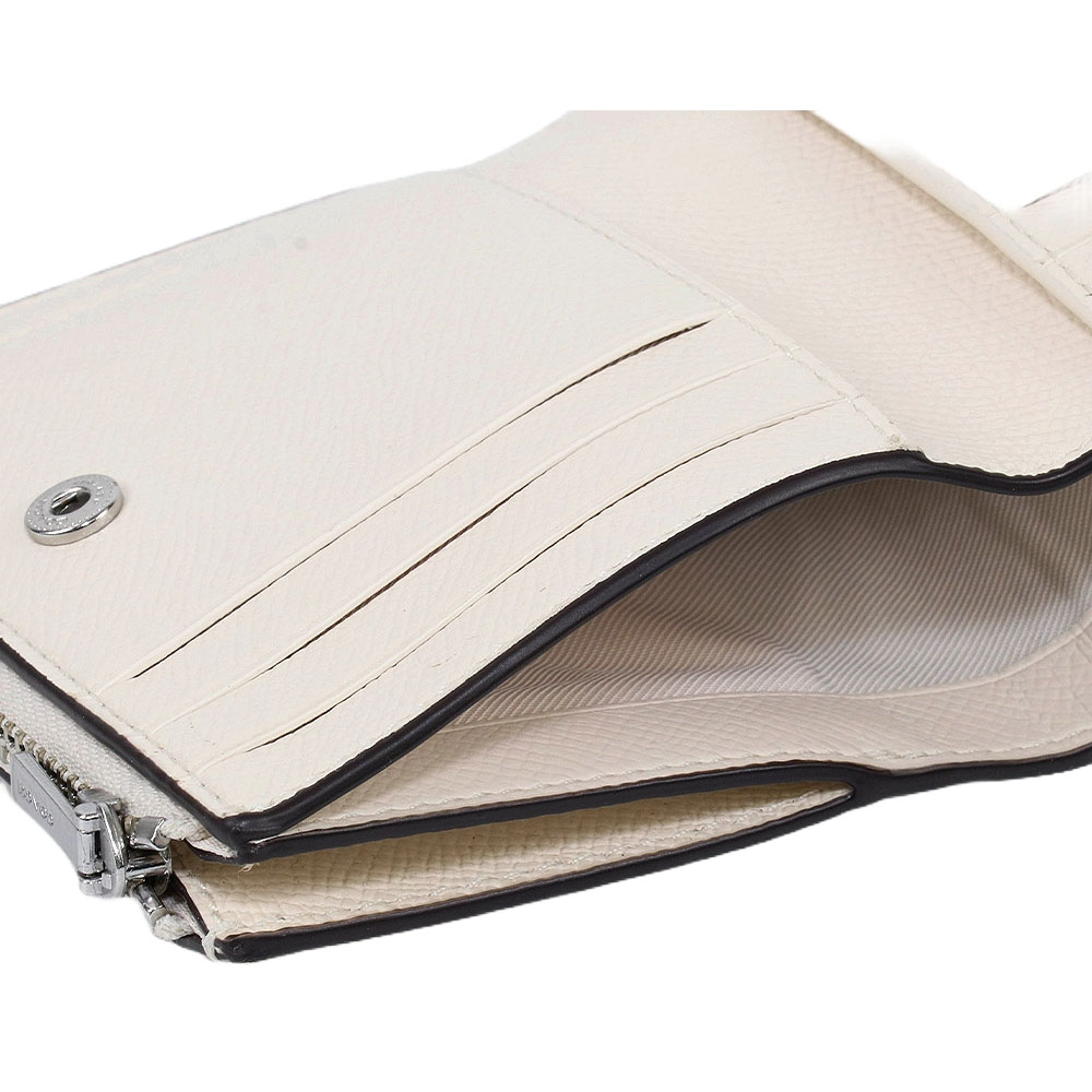 Coach Small Wallet Crossgrain Leather Bifold Wallet Silver Chalk # CR983