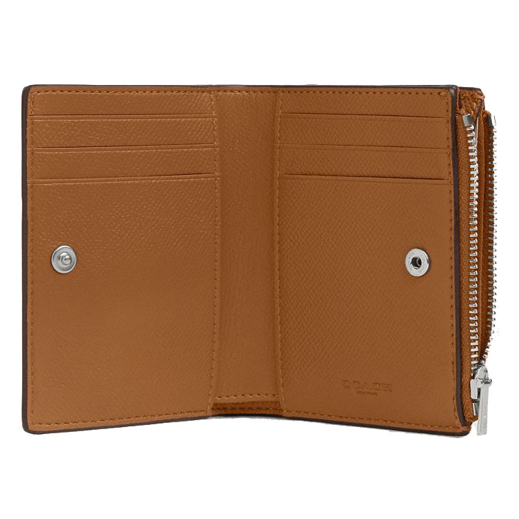 Coach Small Wallet Crossgrain Leather Bifold Wallet Silver Light Saddle # CR983
