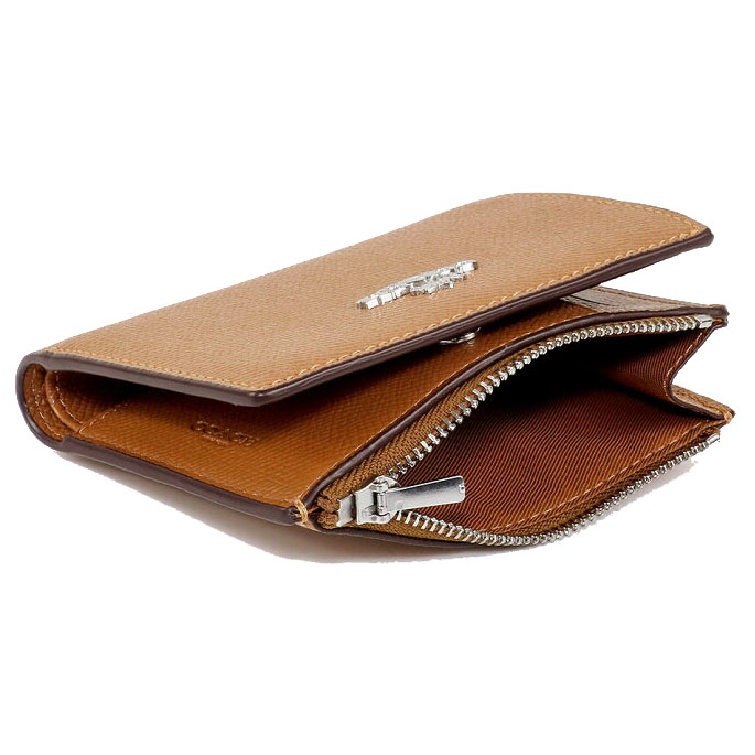 Coach Small Wallet Crossgrain Leather Bifold Wallet Silver Light Saddle # CR983
