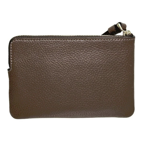 Coach Pebbled Leather Corner Zip Wristlet Dark Stone Grey Brown # CP483