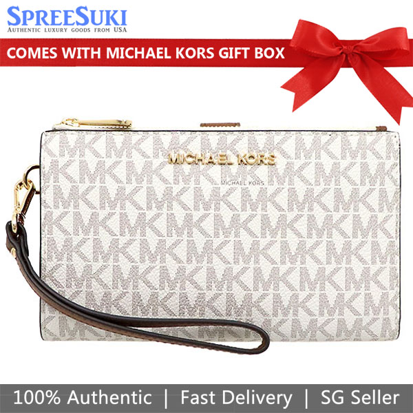 Michael Kors Jet Set Travel Large Double Zip Wristlet Vanilla Acorn # 35F8GTVW0B
