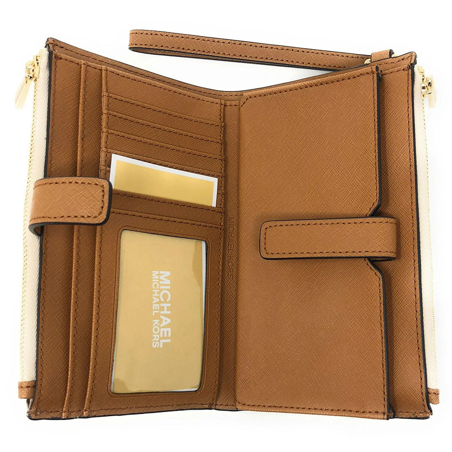 Michael Kors Jet Set Travel Large Double Zip Wristlet Vanilla Acorn # 35F8GTVW0B