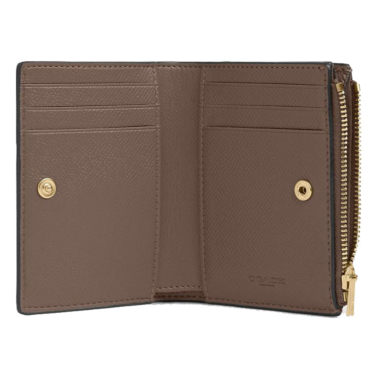 Coach Small Wallet Crossgrain Leather Bifold Wallet Dark Stone # CR983