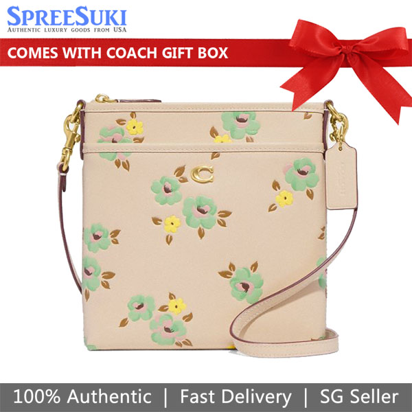 Coach Crossbody Bag Sling Kitt Messenger Crossbody With Floral Print Ivory Nude Beige # CI183D2
