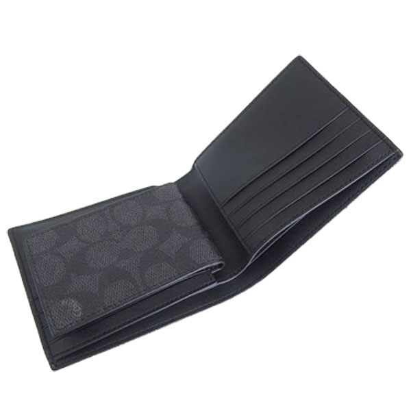 Coach Men 3-In-1 Wallet In Signature Canvas With Varsity Stripe Charcoal Black Denim Blue Chalk Off White # CW385