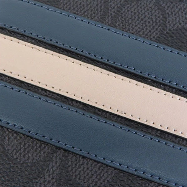 Coach Men 3-In-1 Wallet In Signature Canvas With Varsity Stripe Charcoal Black Denim Blue Chalk Off White # CW385