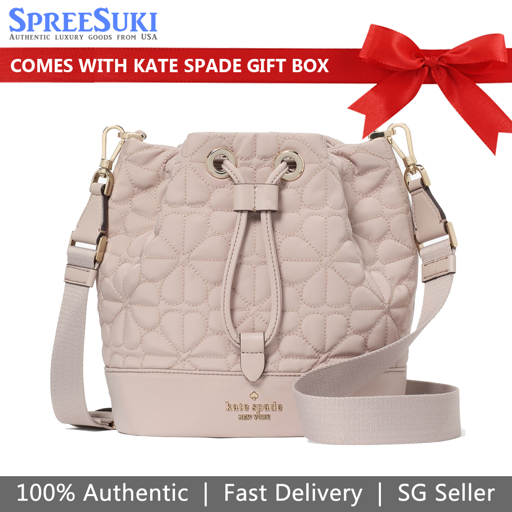 Kate Spade Spade Flower Quilted Fabric Bucket Bag Cozy Grey # KK076