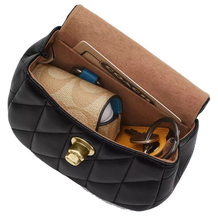 Coach Turnlock Card Case In Blocked Signature Canvas Walnut Tan # CZ474