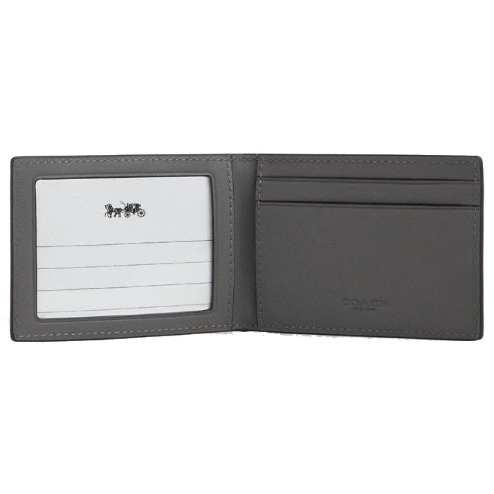 Coach Men Compact Billfold Wallet In Signature Leather Charcoal # CAK34