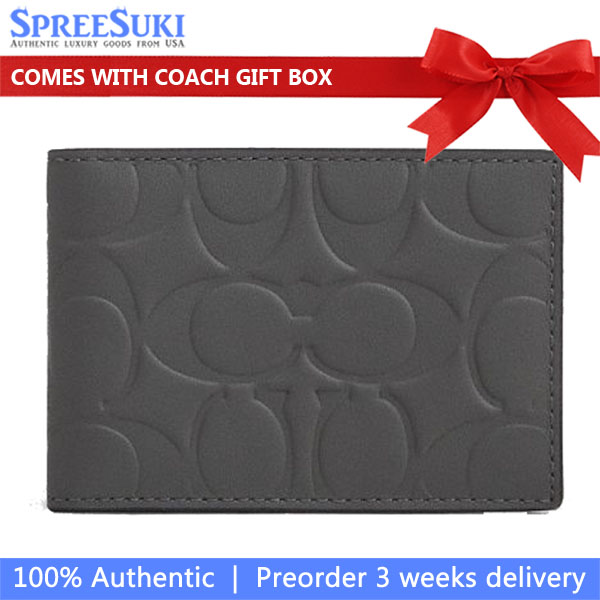 Coach Men Compact Billfold Wallet In Signature Leather Charcoal # CAK34