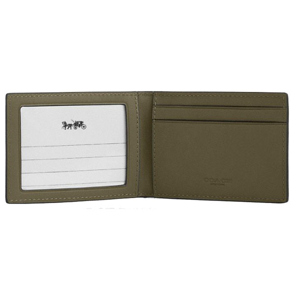 Coach Men Compact Billfold Wallet In Signature Leather Olive Drab # CAK34