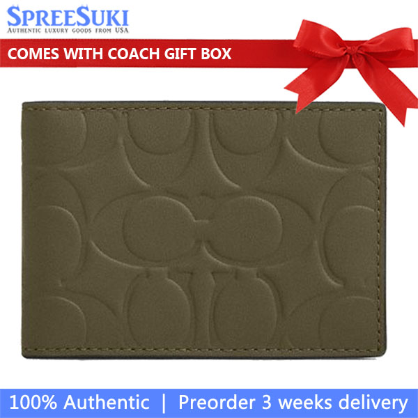 Coach Men Compact Billfold Wallet In Signature Leather Olive Drab # CAK34