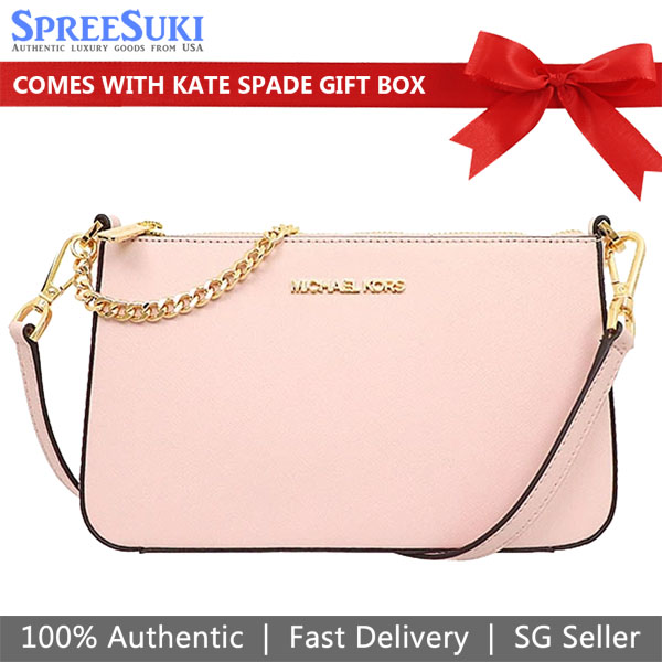 Michael Kors Medium Zip Pouchette Jet Set Travel Crossbody Bag Sling Powder Blush Pink # 35S0GTVU6L