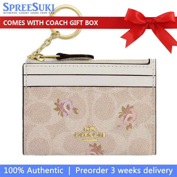 Coach Mini Skinny Id Case In Signature Canvas With Floral Print Sand Multi # CAR16