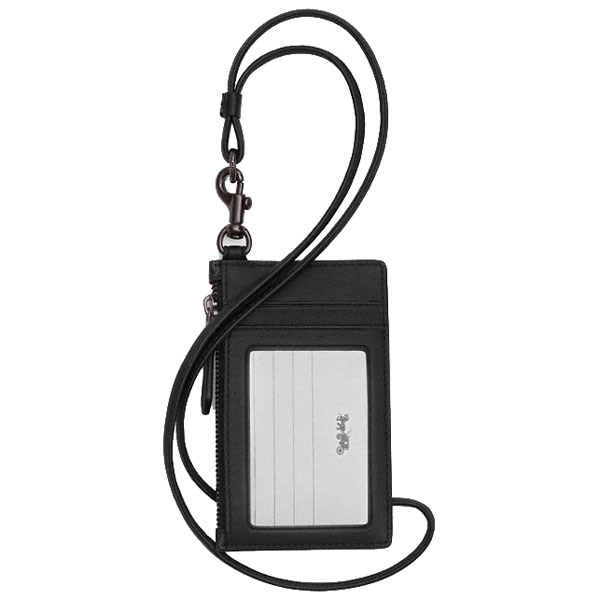 Coach Zip Lanyard Card Case In Signature Canvas Gunmetal Charcoal Black # CAJ46
