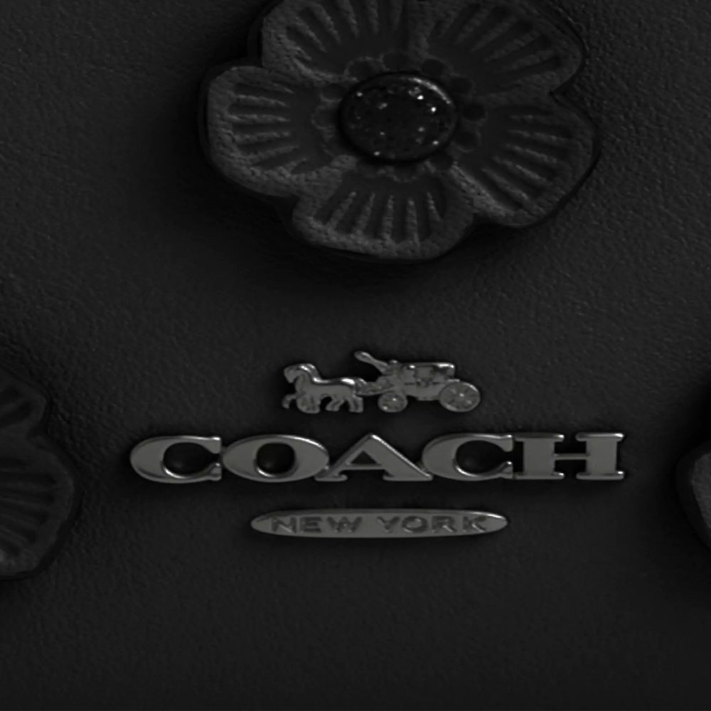 Coach Mini Skinny Id Case With Floral Applique Gunmetal Black # CAT65
