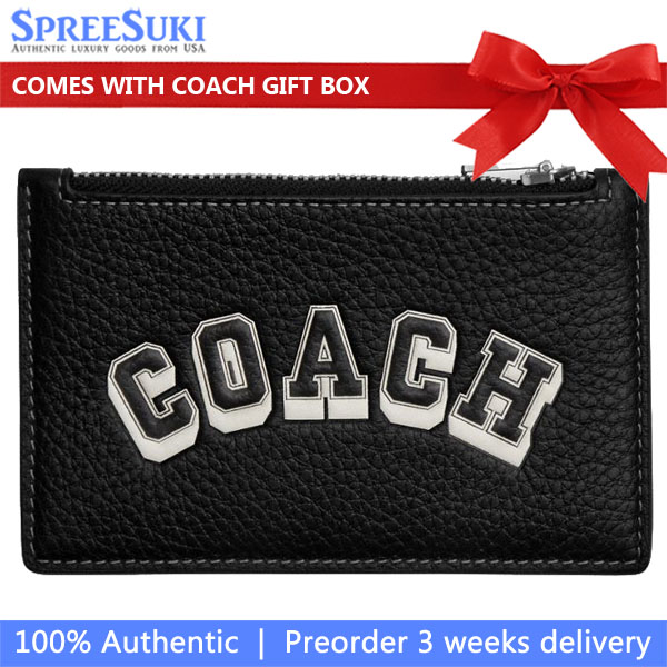 Coach Zip Card Case With Varsity Motif Black Chalk # CAK43