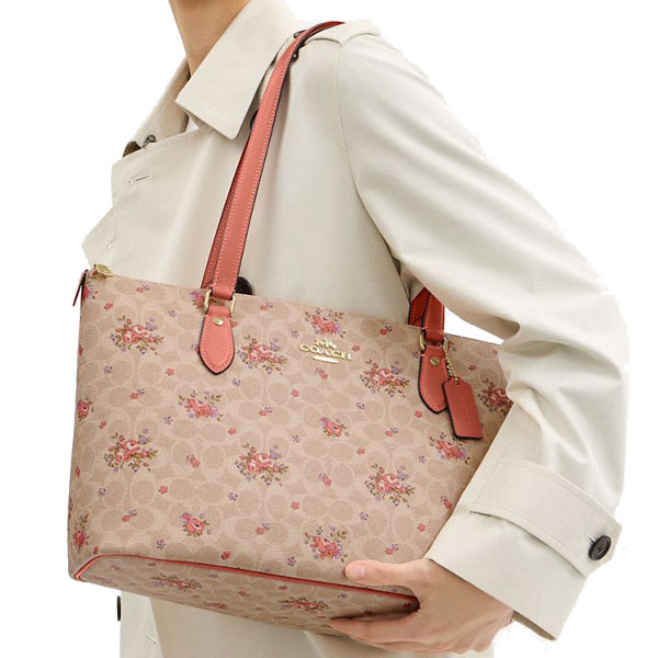 Coach Gallery Tote Bag In Signature Canvas With Floral Print Sand Multi # CBF10