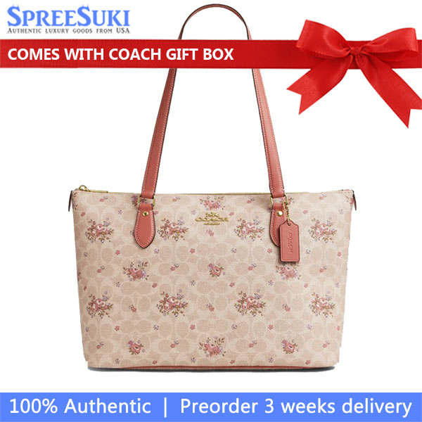 Coach Gallery Tote Bag In Signature Canvas With Floral Print Sand Multi # CBF10