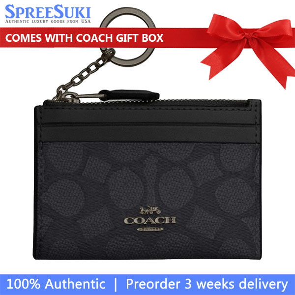 Coach Mini Id Skinny Signature Card Holder Gunmetal Charcoal Black # CW870