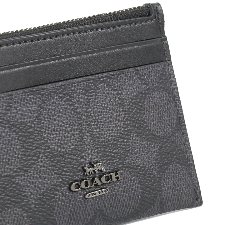 Coach Mini Id Skinny Signature Card Holder Gunmetal Charcoal Black # CW870