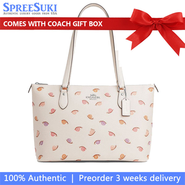 Coach Gallery Tote Bag With Snail Print Silver Chalk Multi # CV268