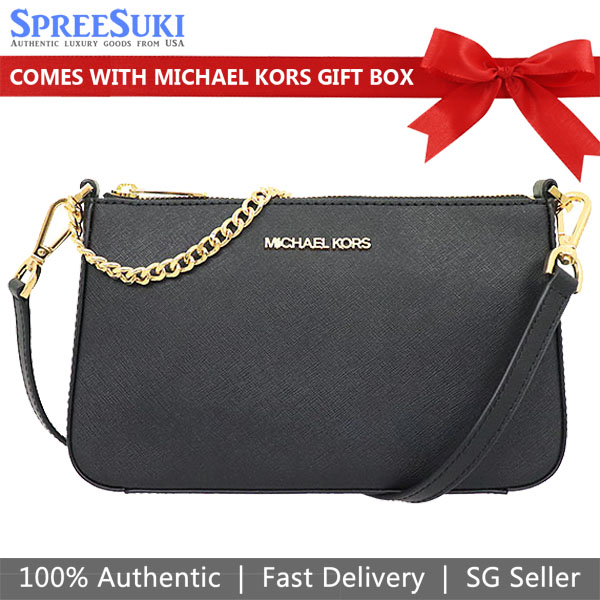 Michael Kors Medium Zip Pouchette Jet Set Travel Crossbody Bag Sling Black # 35S0GTVU6L