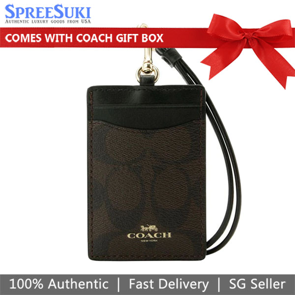 Coach Lanyard In Gift Box Signature Pvc Lanyard Id Brown Black # 63274