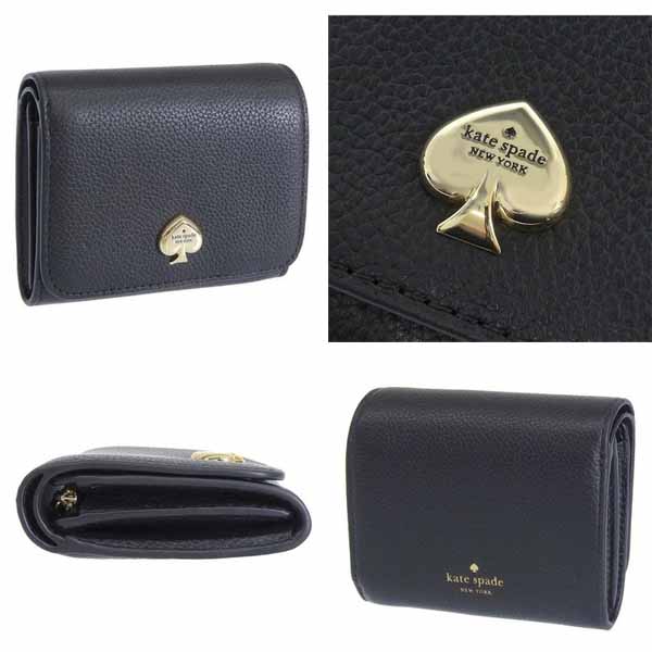 Kate Spade Small Wallet Kayla Pebble Leather Small Lzip Black # KK056D1