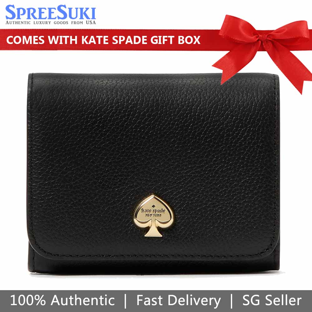 Kate Spade Small Wallet Kayla Pebble Leather Small Lzip Black # KK056D1