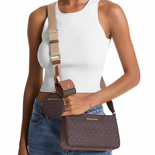 Michael Kors Crossbody Sling Bag Jet Set Travel Small Crossbody With Tech Attach Brown # 35S2GTVC1B