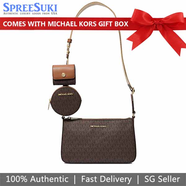 Michael Kors Crossbody Sling Bag Jet Set Travel Small Crossbody With Tech Attach Brown # 35S2GTVC1B