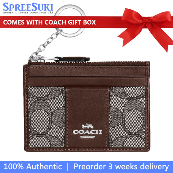Coach Mini Id Skinny In Signature Jacquard Silver Oak Maple # CU988