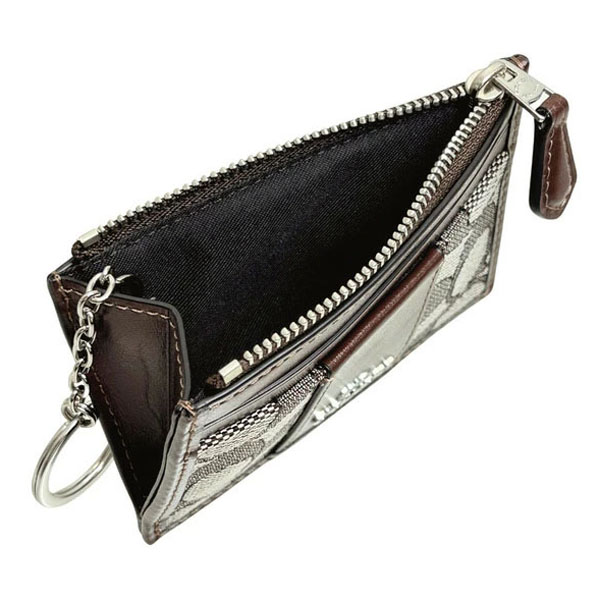 Coach Mini Id Skinny In Signature Jacquard Silver Oak Maple # CU988