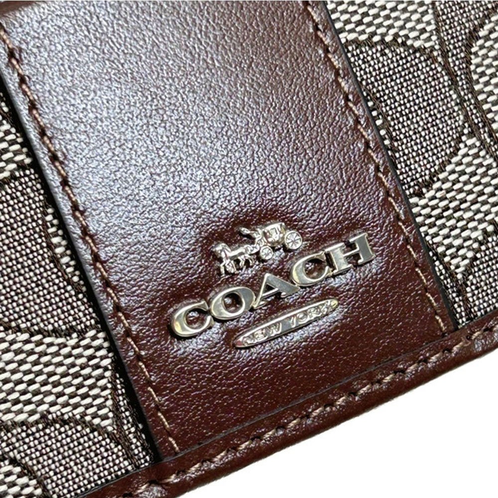 Coach Mini Id Skinny In Signature Jacquard Silver Oak Maple # CU988