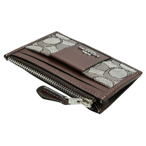 Coach Mini Id Skinny In Signature Jacquard Silver Oak Maple # CU988