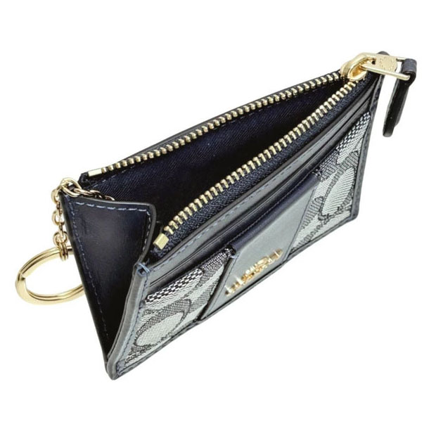 Coach Mini Id Skinny In Signature Jacquard Navy Midnight Navy # CU988