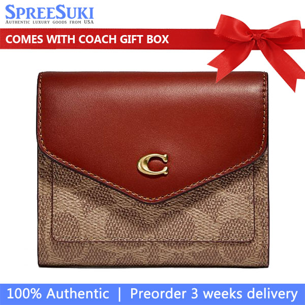 Coach Wyn Small Wallet In Colorblock Signature Canvas Brass Tan Rust # C2329