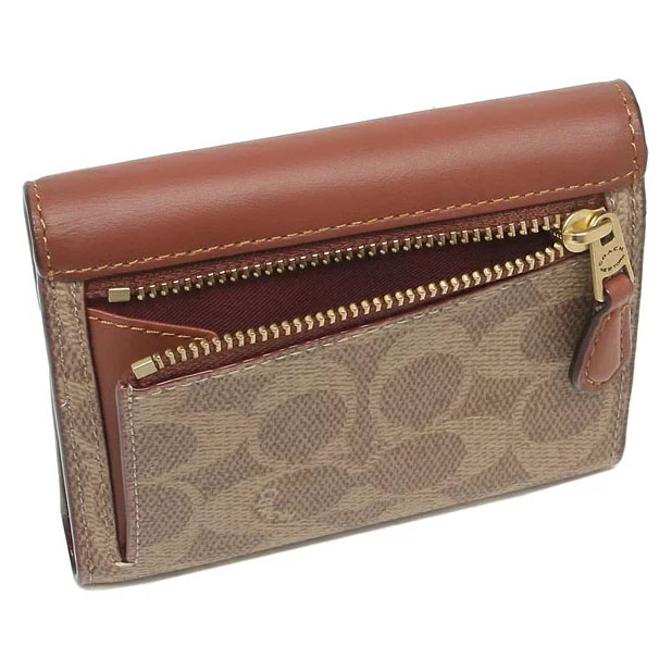 Coach Wyn Small Wallet In Colorblock Signature Canvas Brass Tan Rust # C2329