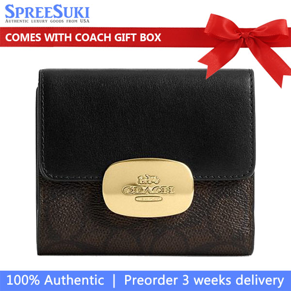 Coach Eliza Small Wallet In Signature Canvas Walnut Black # CW801