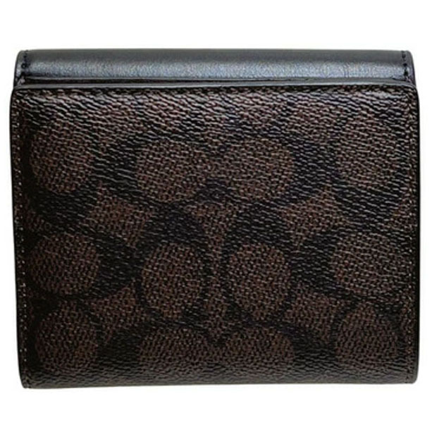 Coach Eliza Small Wallet In Signature Canvas Walnut Black # CW801