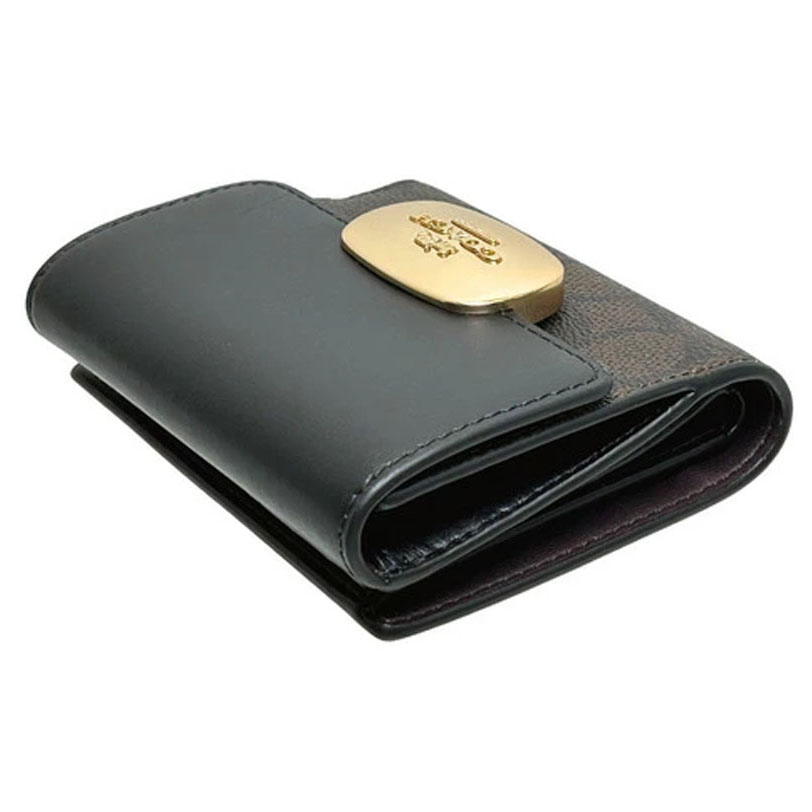 Coach Eliza Small Wallet In Signature Canvas Walnut Black # CW801