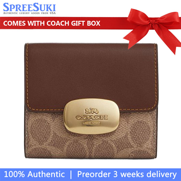 Coach Eliza Small Wallet In Signature Canvas Tan Brown # CW801