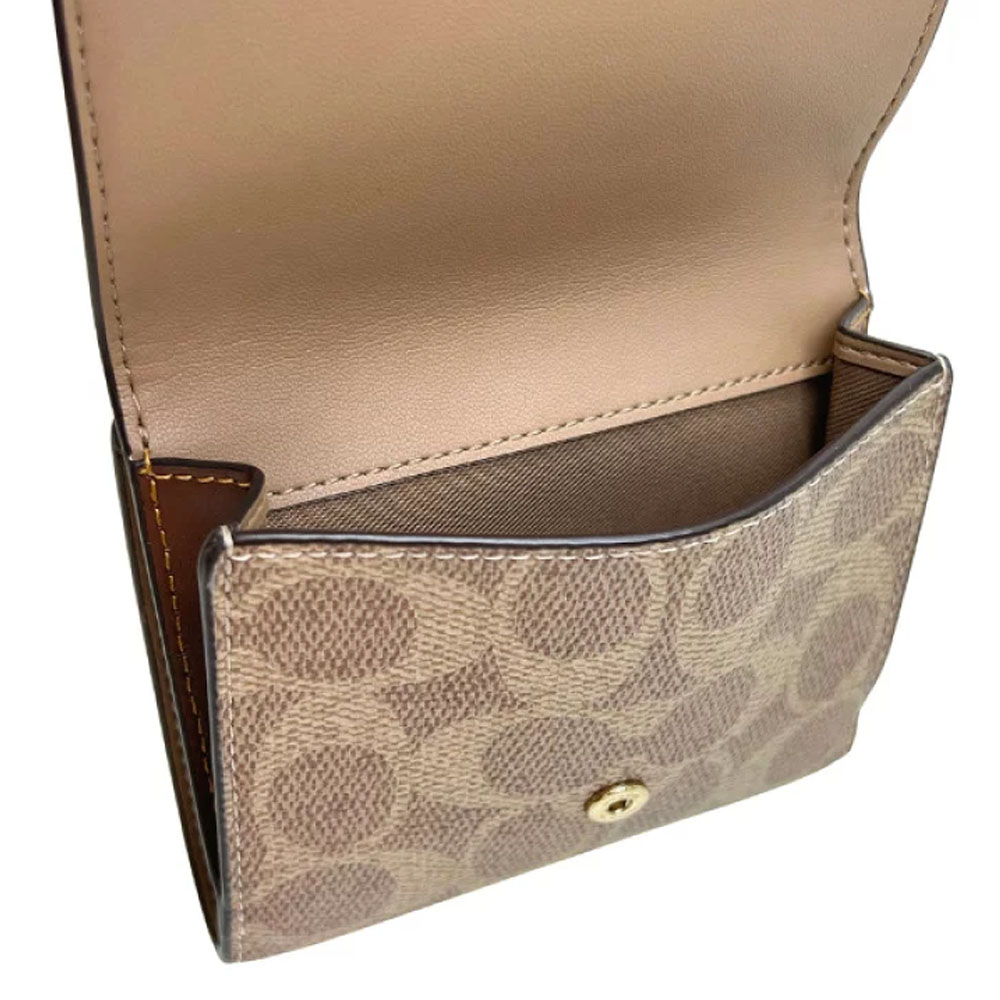 Coach Eliza Small Wallet In Signature Canvas Tan Brown # CW801