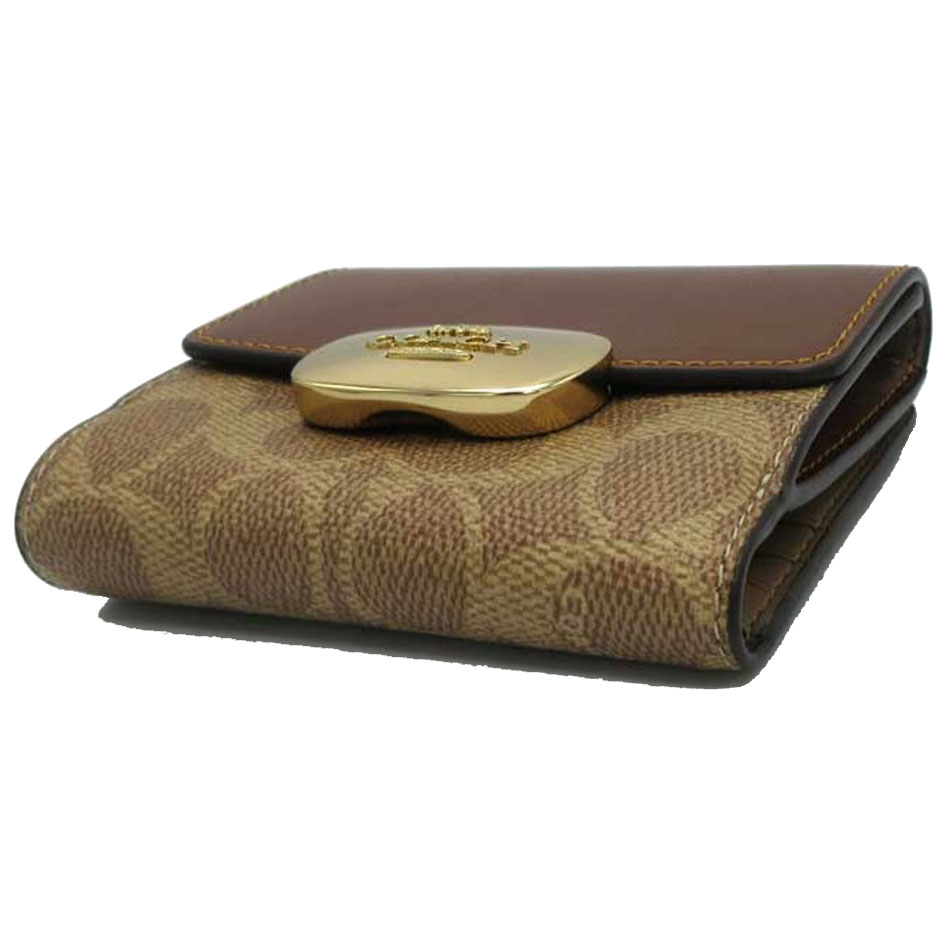 Coach Eliza Small Wallet In Signature Canvas Tan Brown # CW801